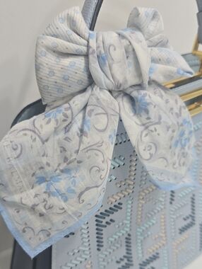 Light Blue Floral Bow Scarf Accent for Handbag - BALMAIN Brand